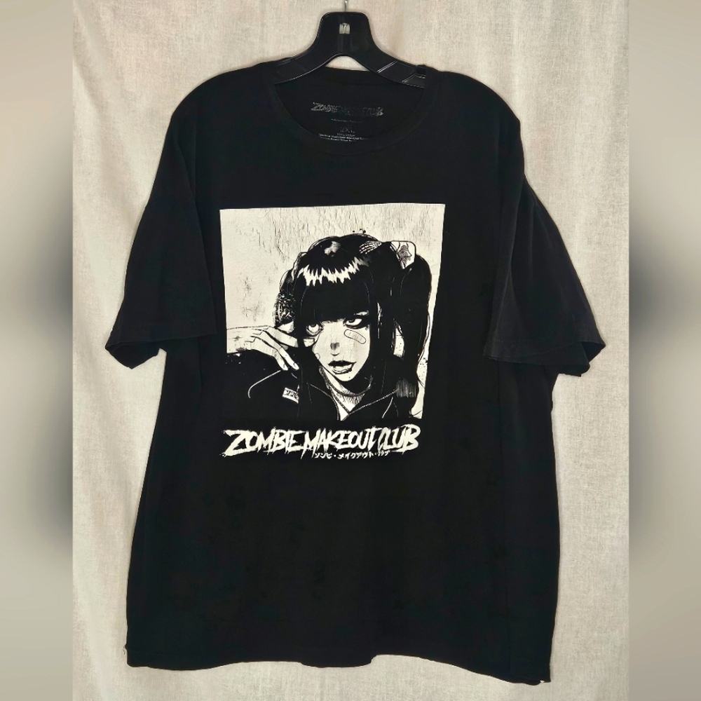 Zombie Makeout Club Black Tshirt With White Screenprint Sz 2XL